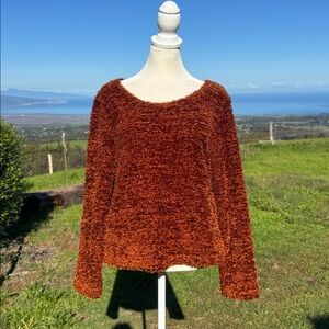 Vintage Y2K Clio Brown Teddy Long Sleeve Sweater top Large Petites
